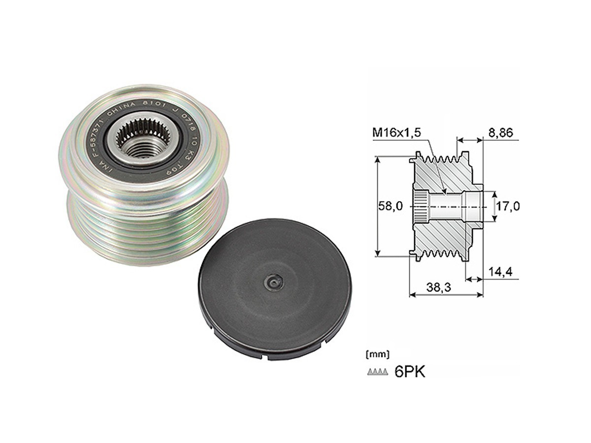 Polea Alternador Marcha Libre Hyundai Tucson/I30/Elantra/Accent  Kia Sportage/Rio/Soluto 08-25