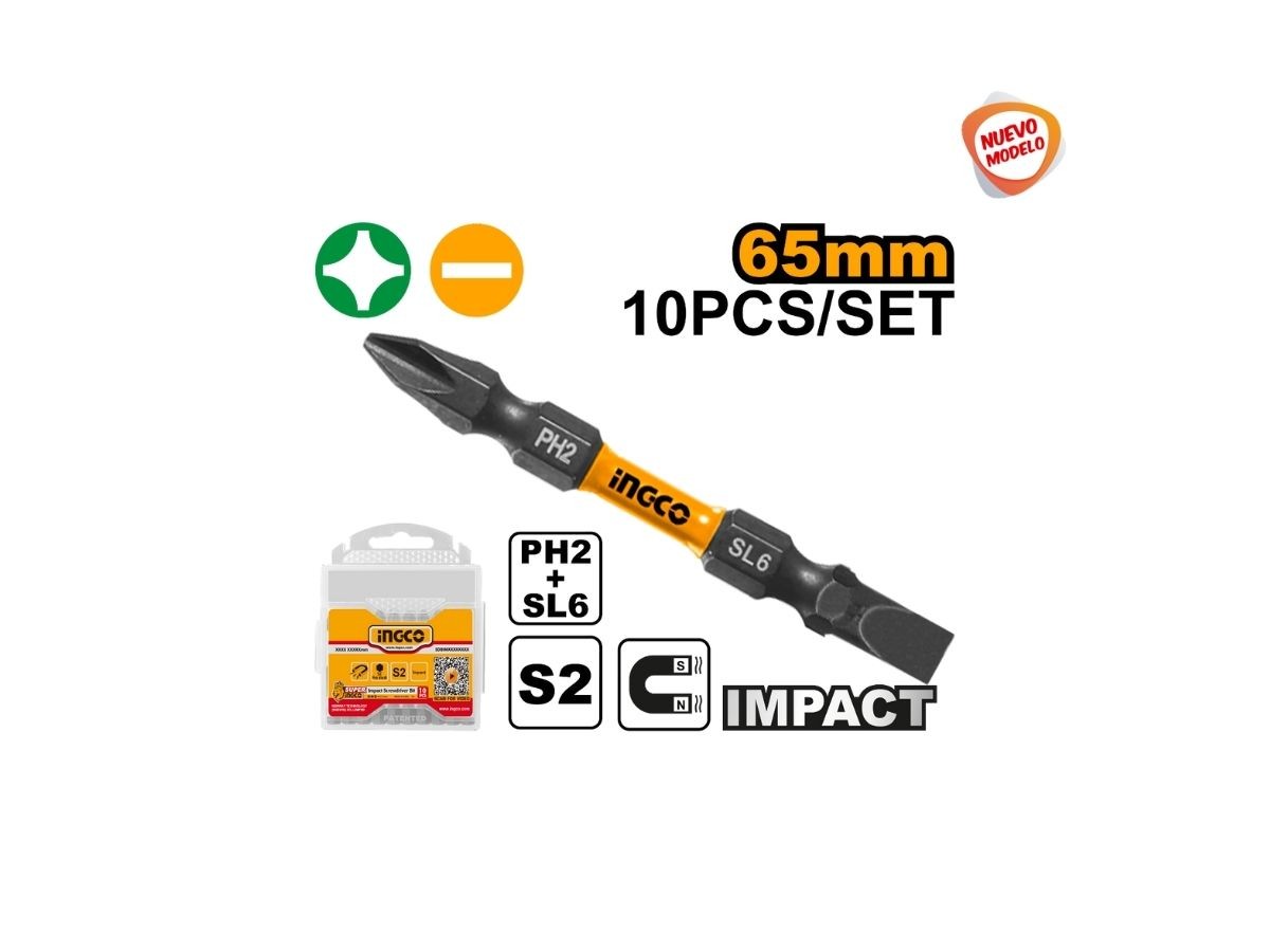 SET X 10 PUNTAS IMPACTO PH2+SL6.0*1.0 65MM INGCO