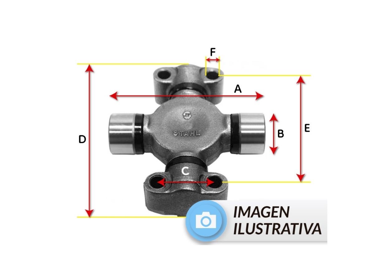 CRUCETA A:106.1mm B:34.9mm C:42.7mm D:115mm E:89mm F:10.5