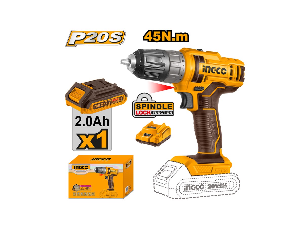 ATORNILLADOR 20V P20S C 1 BATERIA Y CARGADOR INGCO