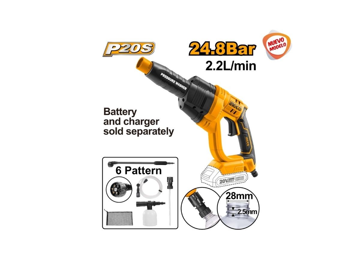 HIDROLAVADORA 20V P20S SIN BAT SIN CARGADOR INGCO