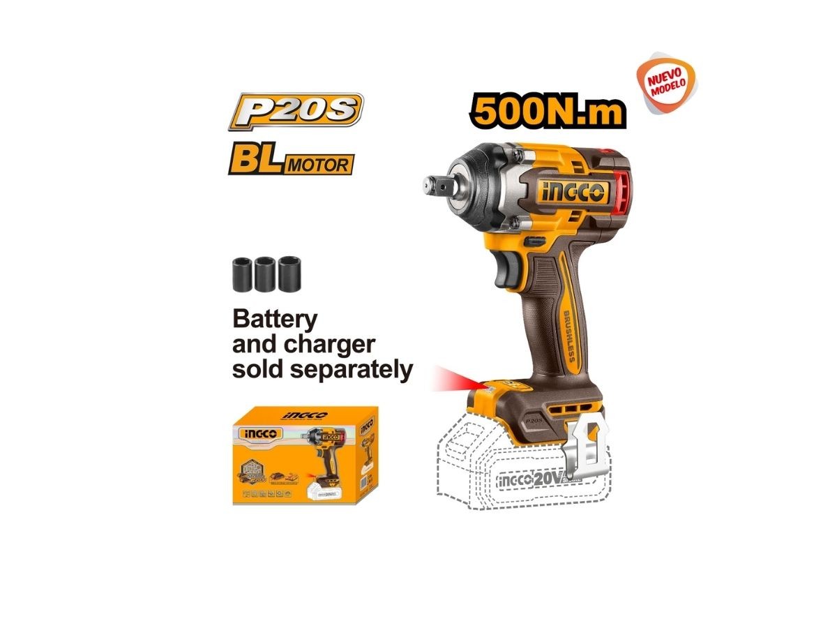 LLAVE DE IMPACTO 500NM 20V P20S BL SIN BAT INGCO