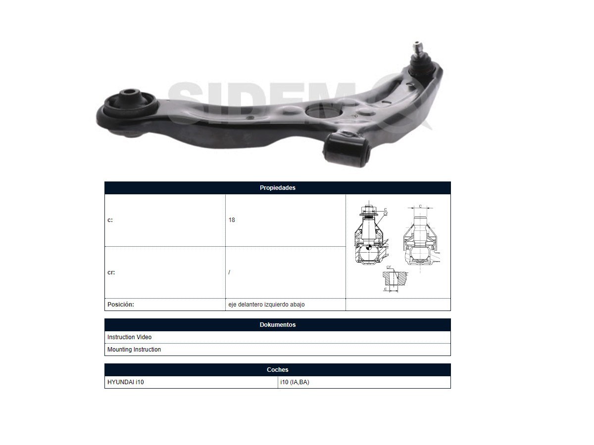 Parilla Suspension Delantera Hyundai I10 14-25 Izq