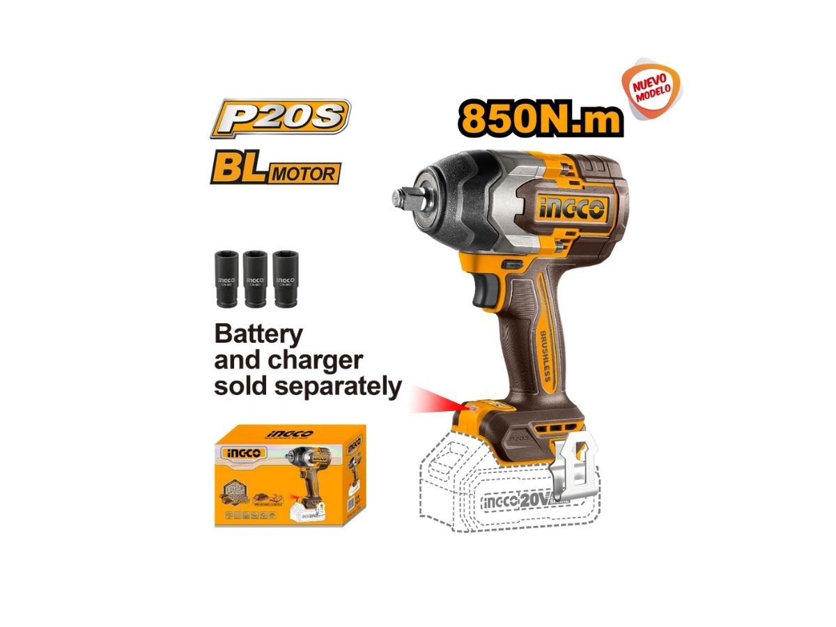 LLAVE DE IMPACTO 850NM 20V P20S BL SIN BAT SIN CARG INGCO