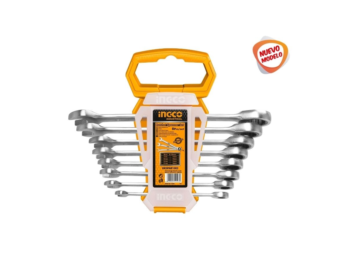 JUEGO DE 8 LLAVES CRIQUE COMBINADAS CURVO INGCO 8-19MM