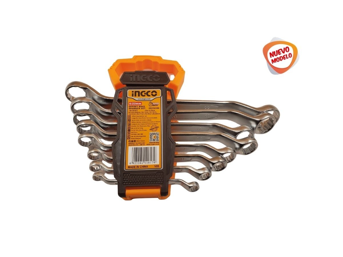 JUEGO DE 8 LLAVES COMBINADAS CURVO INGCO 6-22MM HKSPA3088