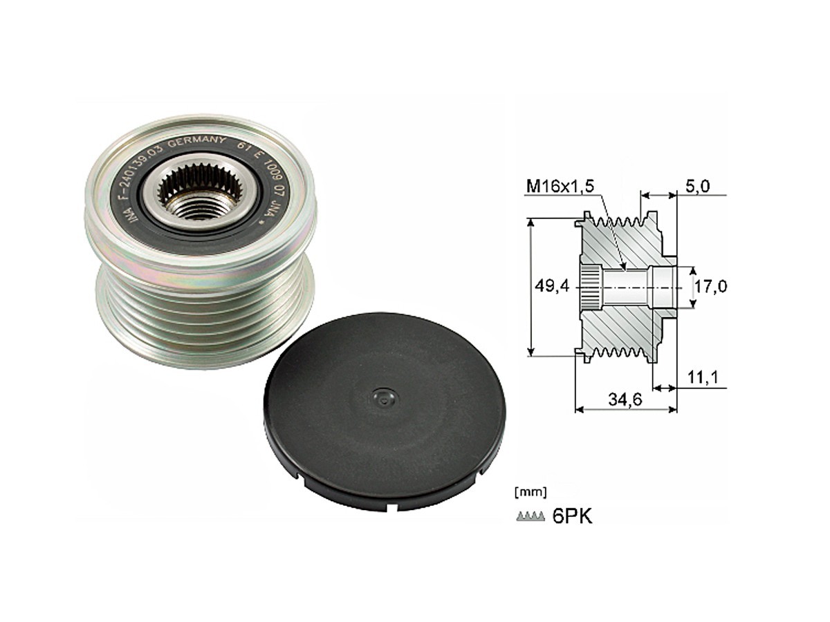 Polea Alternador Marcha Libre Audi A1/A3  Seat Ibiza V/Arona  Volks Virtus/Vento/Up/T-Cross/Polo/Nivus/Suran 10-25