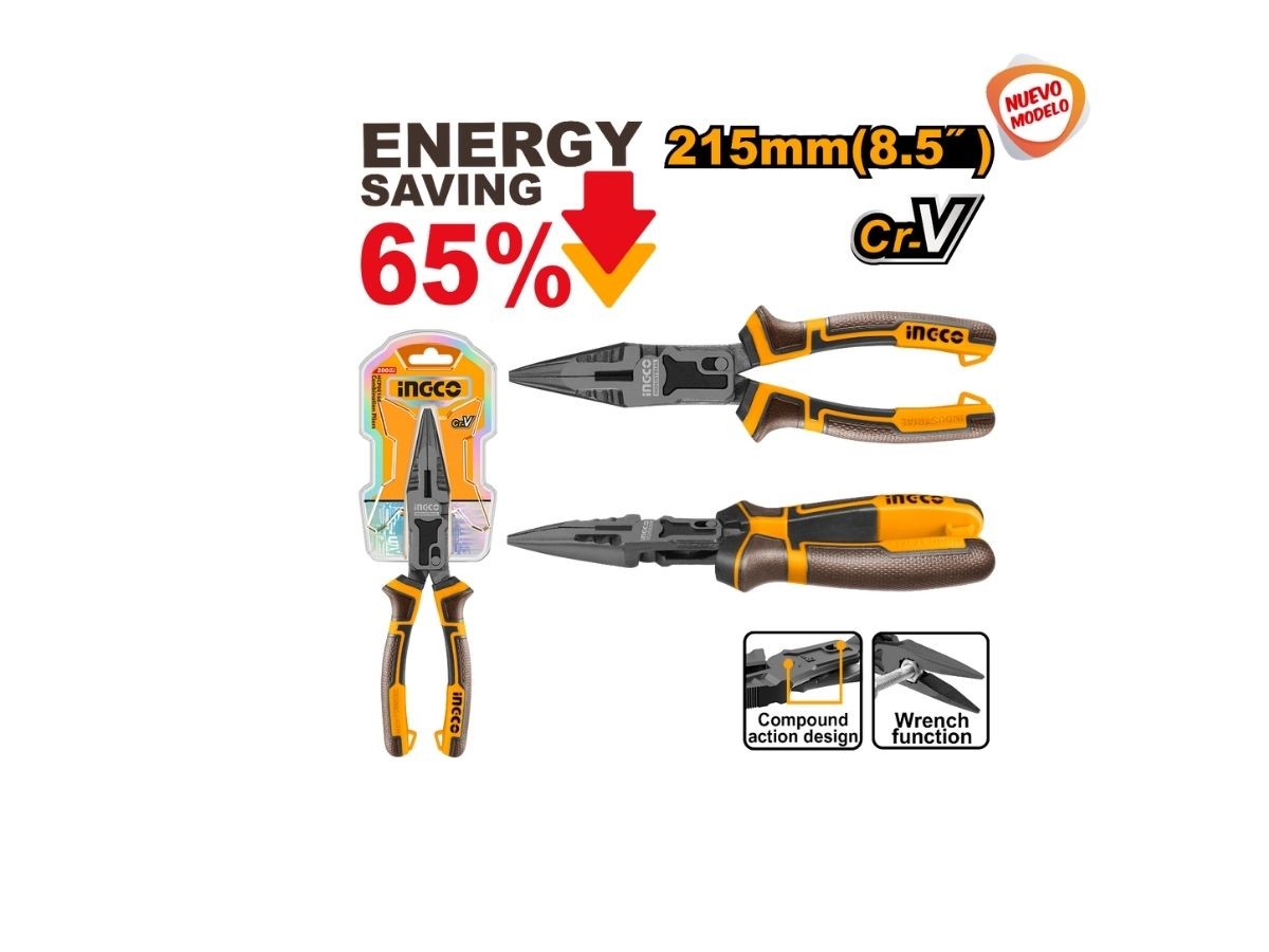 PINZA PUNTA FINA DE ACCION COMPUESTA 215MM 8.5MM INGCO